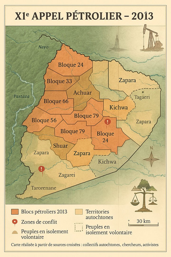 carte informative du XIe Appel pétrolier en Équateur (2013)