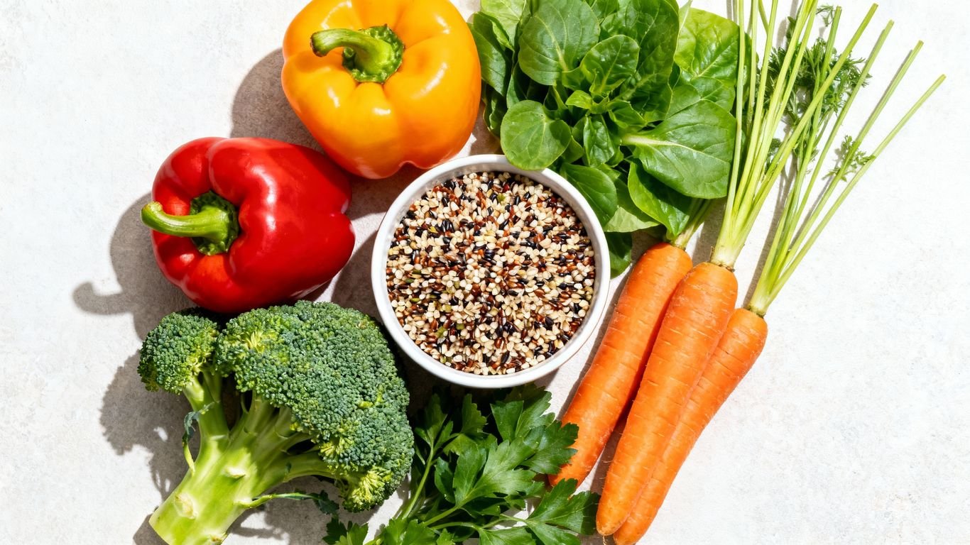 Assiette colorée de repas végétalien sain et équilibré.