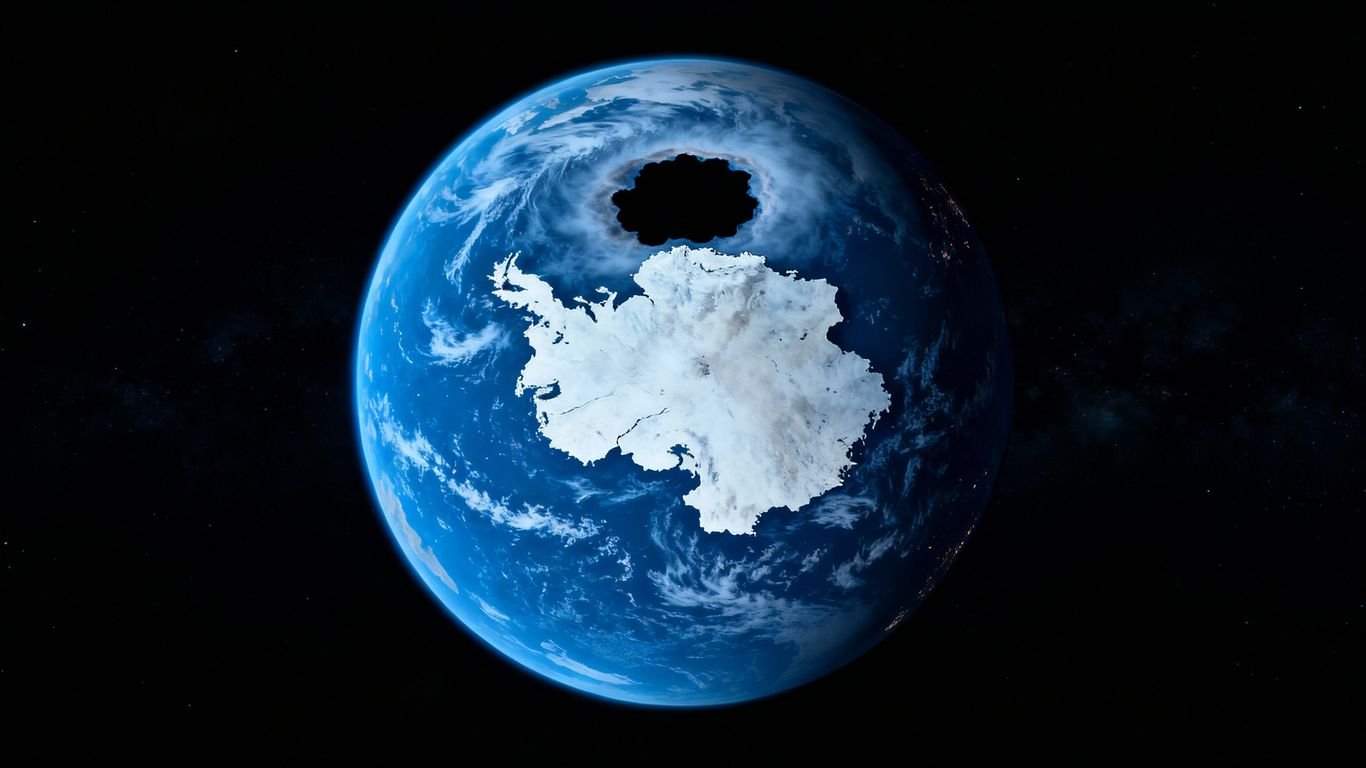 Terre vue de l'espace avec un trou dans la couche d'ozone.