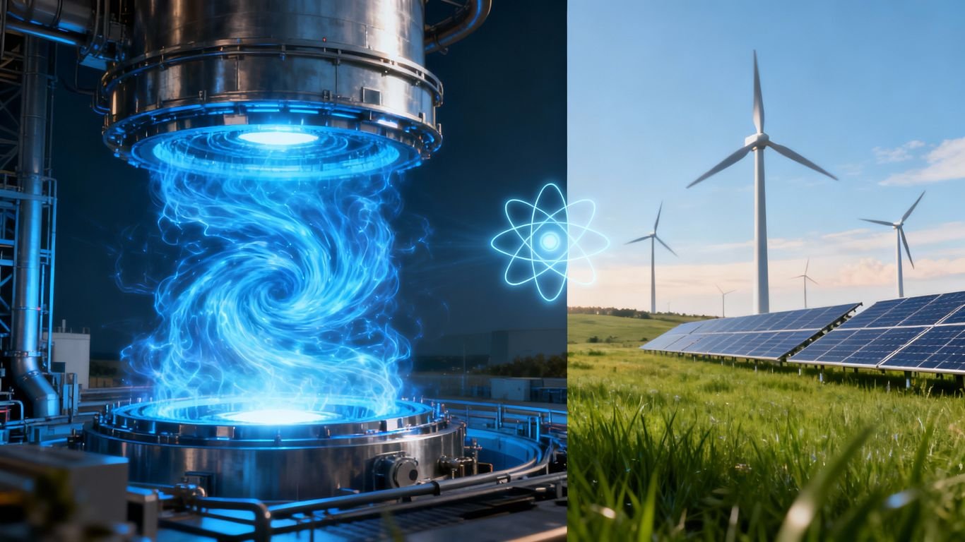 Central nucléaire et énergies renouvelables, un contraste visuel.