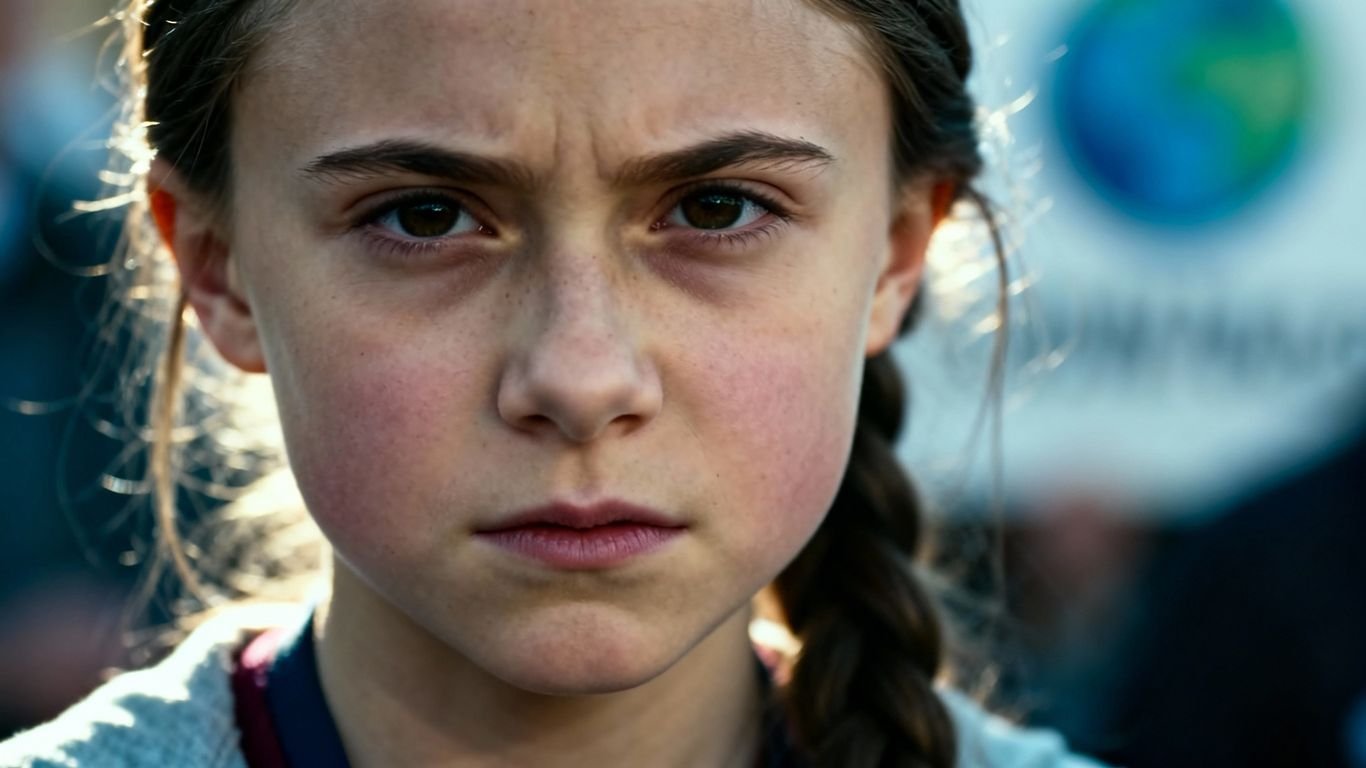 Greta Thunberg en 2025, regard déterminé.