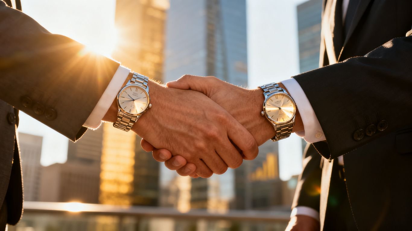 Poignée de main entre deux courtiers en bourse.