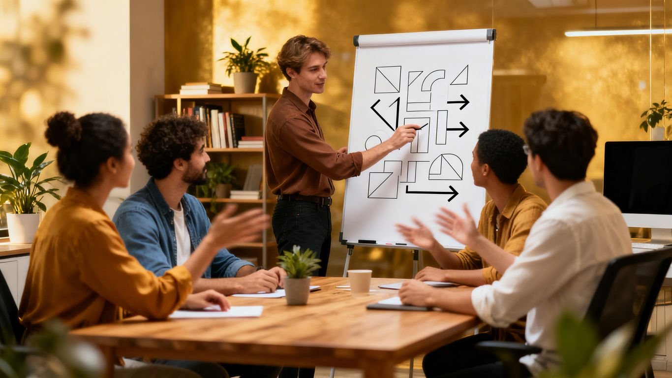 Équipe travaillant sur une stratégie d'entreprise